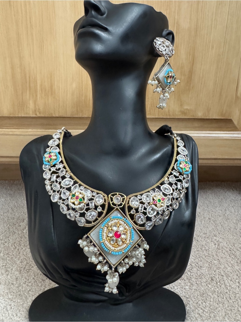 Elegant Multicolor Kundan Necklace Set with Turquoise Accents